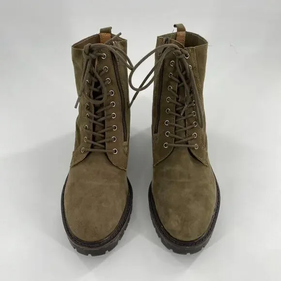 Lucky Brand‎ Idara Womens Ankle Combat Boots Army Green Suede Side Zip Sz 8.5 - Picture 5 of 9